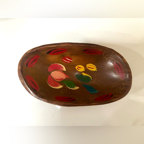 Small Wooden Bowl with Hand-painted Flowers - Picture 2 of 4